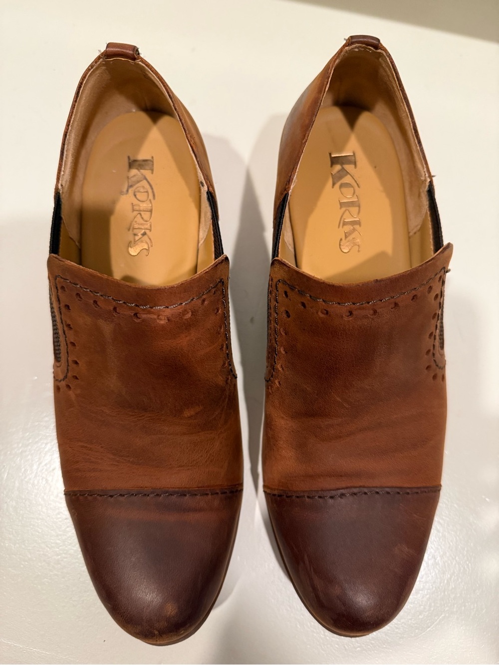 Kork-Ease Women’s Two-Tone Brown Leather Slip-Ons